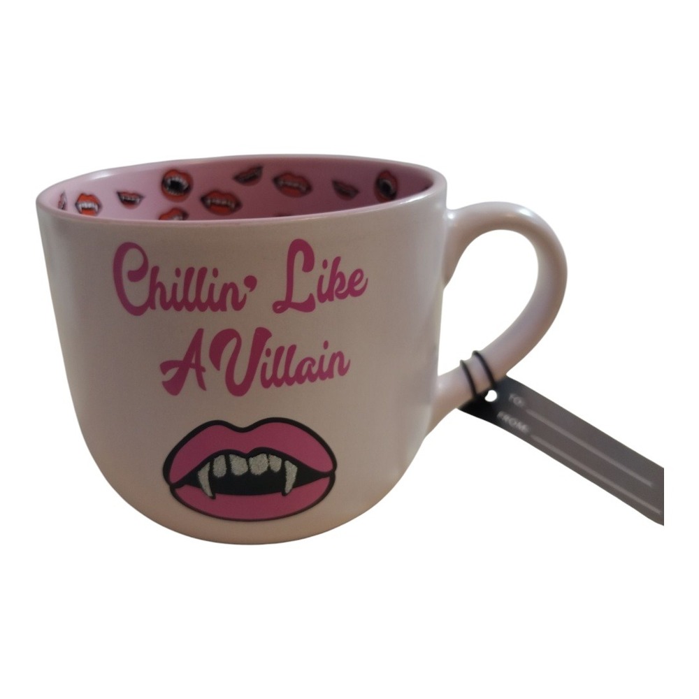 Chillin Like A Villain Mug Vampire Lips Coffee Cup‎ Pink Horror Halloween